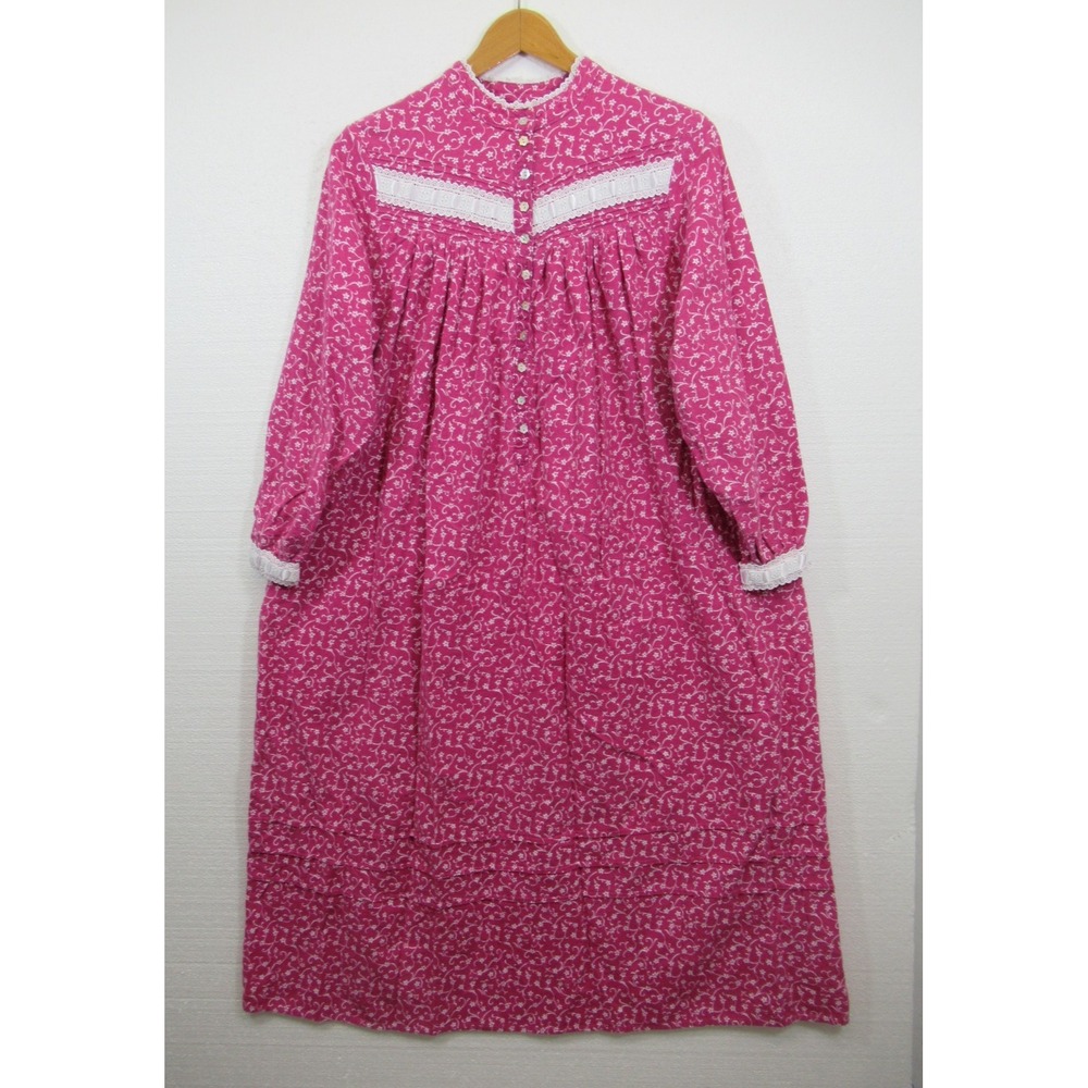 Eileen West Flannel Nightgown Small Pink Pockets Prairie Cotton